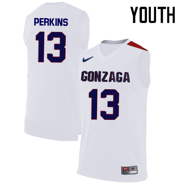 Youth #13 Josh Perkins Gonzaga Bulldogs College Basketball Jerseys-White